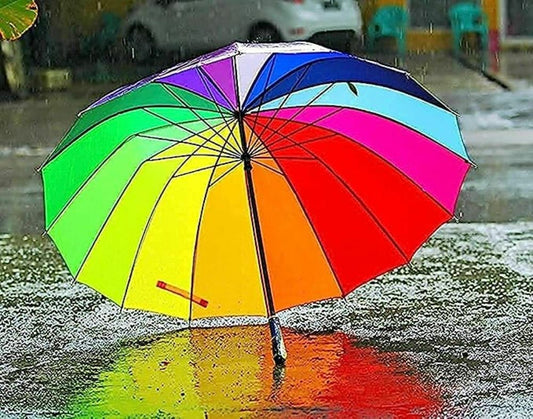 Dropshipping india Large 75 cm Rainbow Umbrella - Colorful and Vibrant Oversized Umbrella with Bright Rainbow Pattern - Stylish, Portable, and Durable Umbrella for Rain and Sun