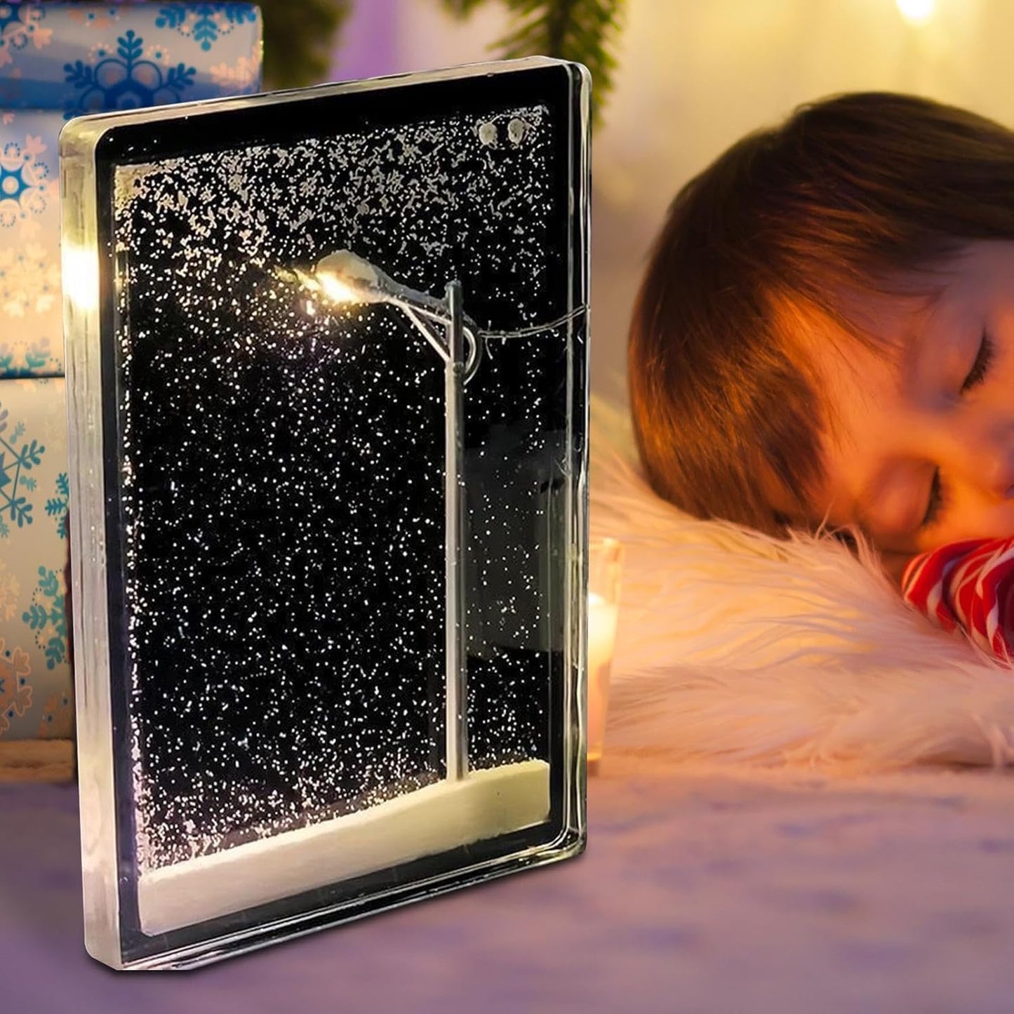 Snowfall Lamp, Street Light Snow Globe, Handmade DIY Snow Scenery Night Light, Christmas Desktop Decor for Birthday, Make Your Own Christmas Night Light, Snowflake Lamp for Family and Kids