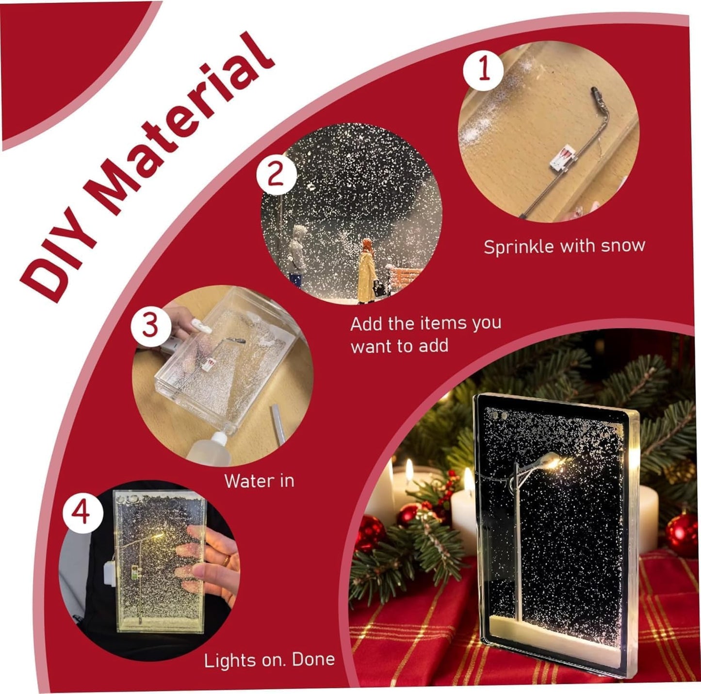 Snowfall Lamp, Street Light Snow Globe, Handmade DIY Snow Scenery Night Light, Christmas Desktop Decor for Birthday, Make Your Own Christmas Night Light, Snowflake Lamp for Family and Kids