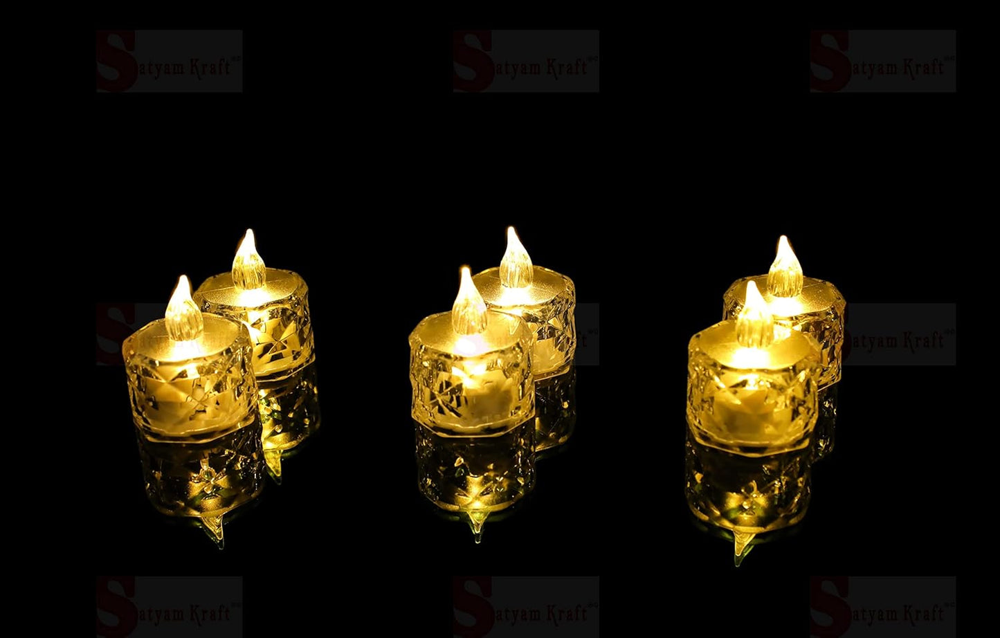 Crystal Acrylic Flameless LED Candles (Set of 6) – Warm Flickering Light for Home & Festive Décor