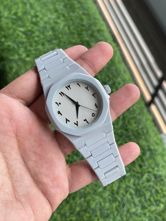 Minimalist Matte White Arabic Numeral Wrist Watch – Unisex Modern Luxury Timepiece
