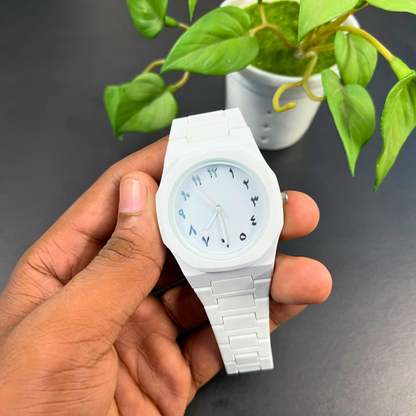Minimalist Matte White Arabic Numeral Wrist Watch – Unisex Modern Luxury Timepiece
