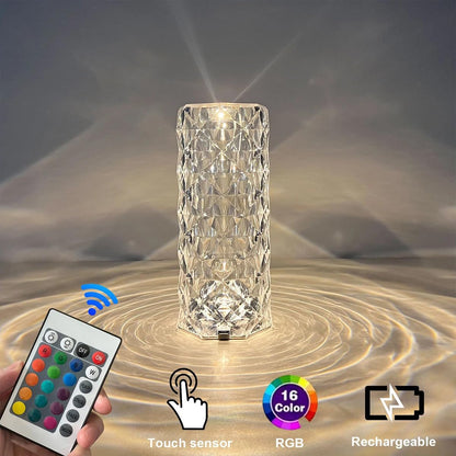 Diamond Crystal Table Lamp – Elegant Touch Control LED Ambient Light 16 Color Changing Touch Lamp with Remote Control, USB Rechargeable LED Night Light for Bedroom, Living Room, Party