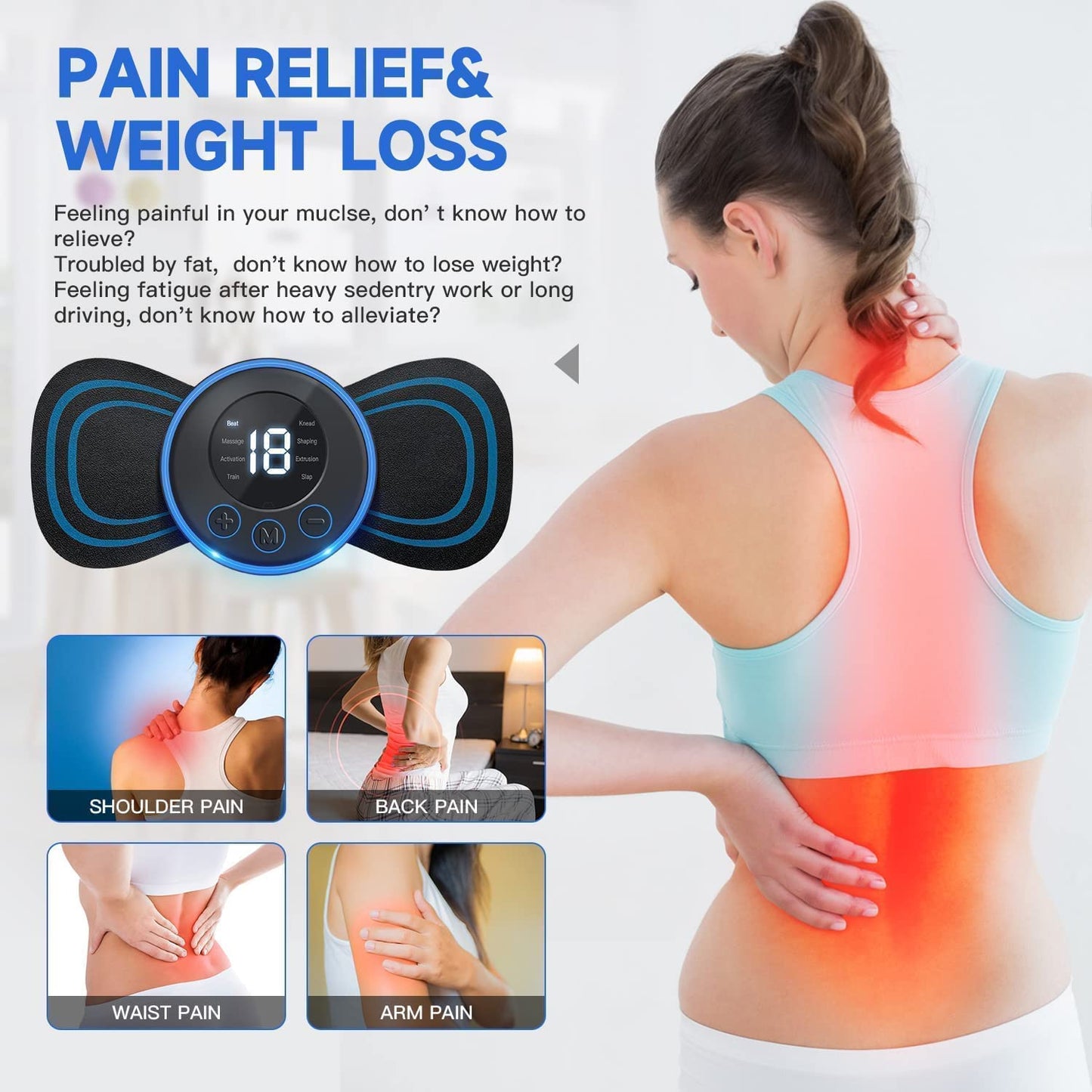 Mini Massage Machine Mini Massager Portable Rechargeable Full Body Massager For Pain Relief With 8 Mode Ems Neck Cervical Massager (Body Massager) (Vib-Mass),Multicolour