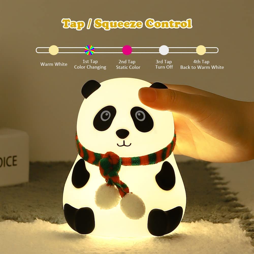 Dropshipping india Cute Panda LED Night Light – Soft Silicone Bedside Lamp with Cozy Glow Silicone Panda Touch Lamp Night Light for Kids Lover Gifts for Teen Girls Boys Nightlight Lamp Cute Aesthetic Baby Room Decor Gifts for Girlfreinds