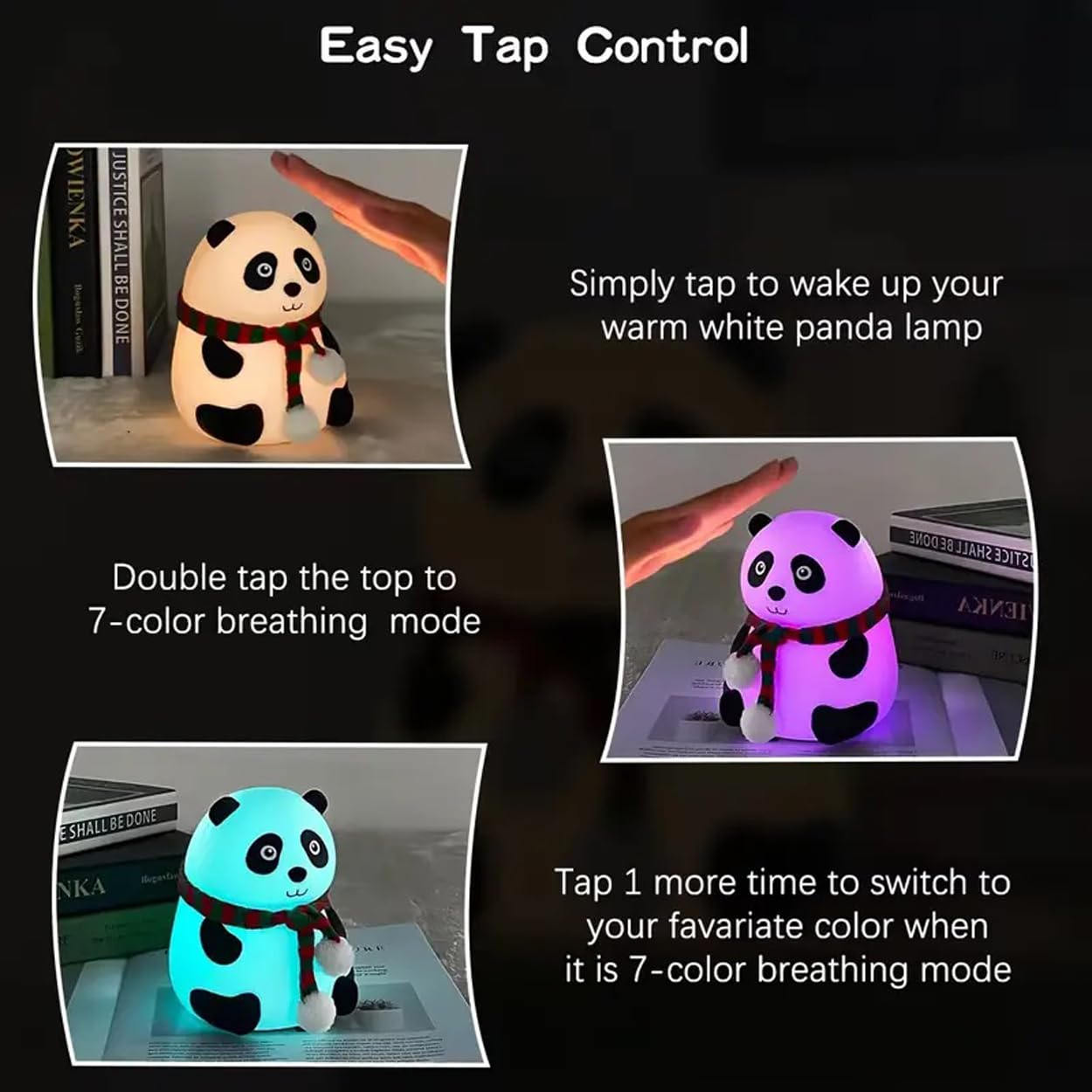 Dropshipping india Cute Panda LED Night Light – Soft Silicone Bedside Lamp with Cozy Glow Silicone Panda Touch Lamp Night Light for Kids Lover Gifts for Teen Girls Boys Nightlight Lamp Cute Aesthetic Baby Room Decor Gifts for Girlfreinds
