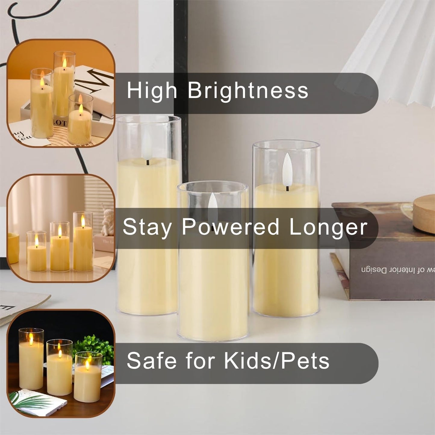 VERVENIX Flameless LED Pillar Candles – Realistic Warm Light for Home Décor, Safe & Elegant Ambiance