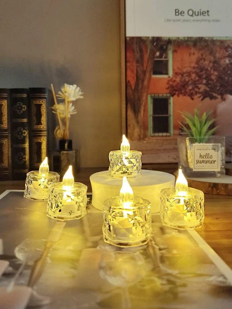 Crystal Acrylic Flameless LED Candles (Set of 6) – Warm Flickering Light for Home & Festive Décor
