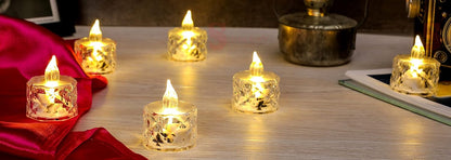 Crystal Acrylic Flameless LED Candles (Set of 6) – Warm Flickering Light for Home & Festive Décor