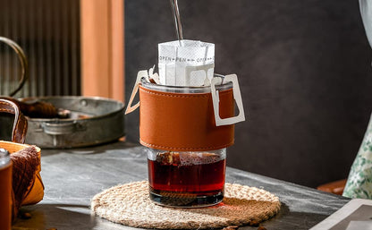 Leather Grip Coffee Cup Sipper Glass with Straw Mug with Straw Coffee Cup with Leather Grip Glass Bottle with Silicone Straw