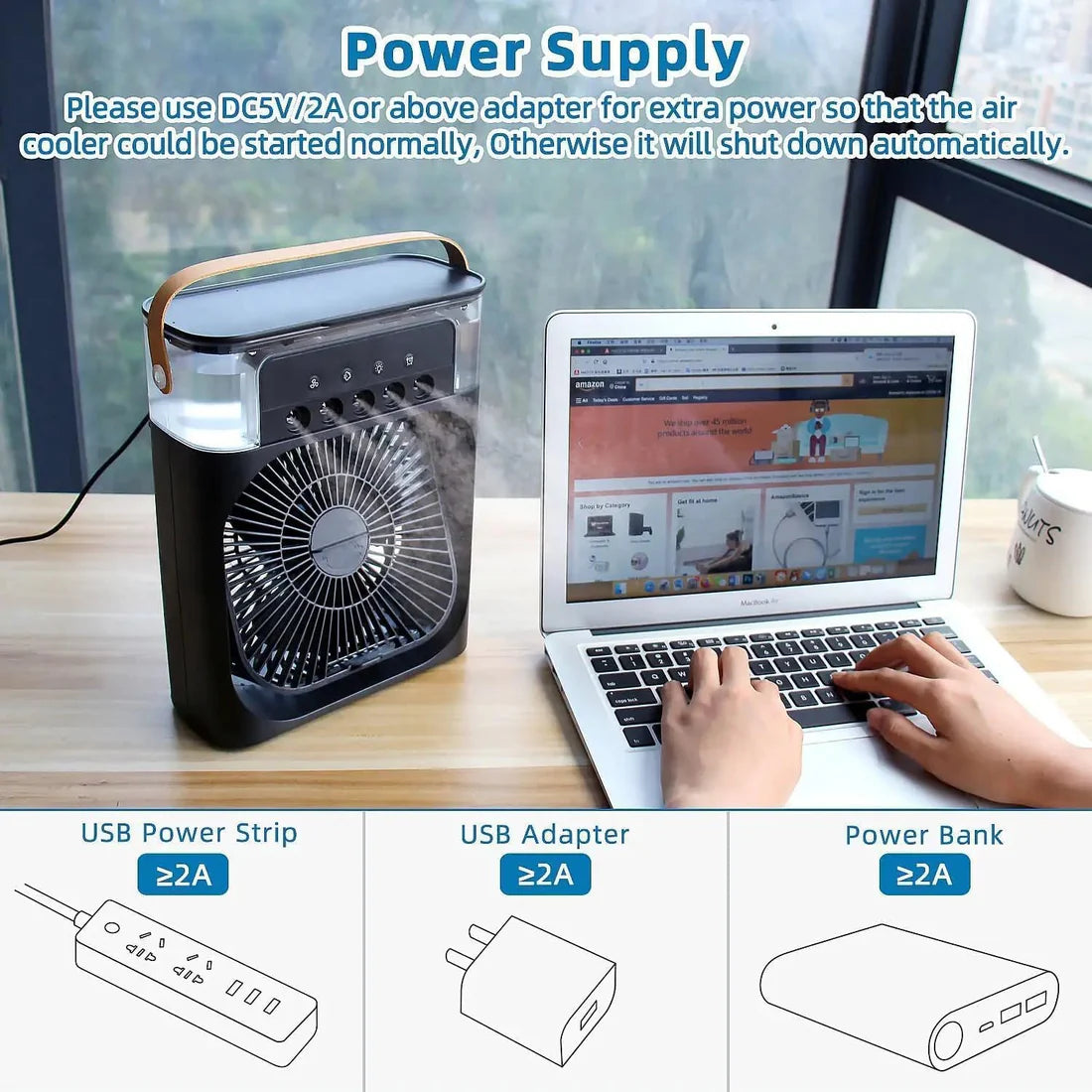 Portable Air Conditioner - Small Personal Air Cooler Quiet AC Portable Mini Computer Cooling Fan USB Powered 1/2/3H Timer, 3 Speed