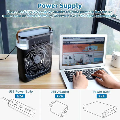 Portable Air Conditioner - Small Personal Air Cooler Quiet AC Portable Mini Computer Cooling Fan USB Powered 1/2/3H Timer, 3 Speed