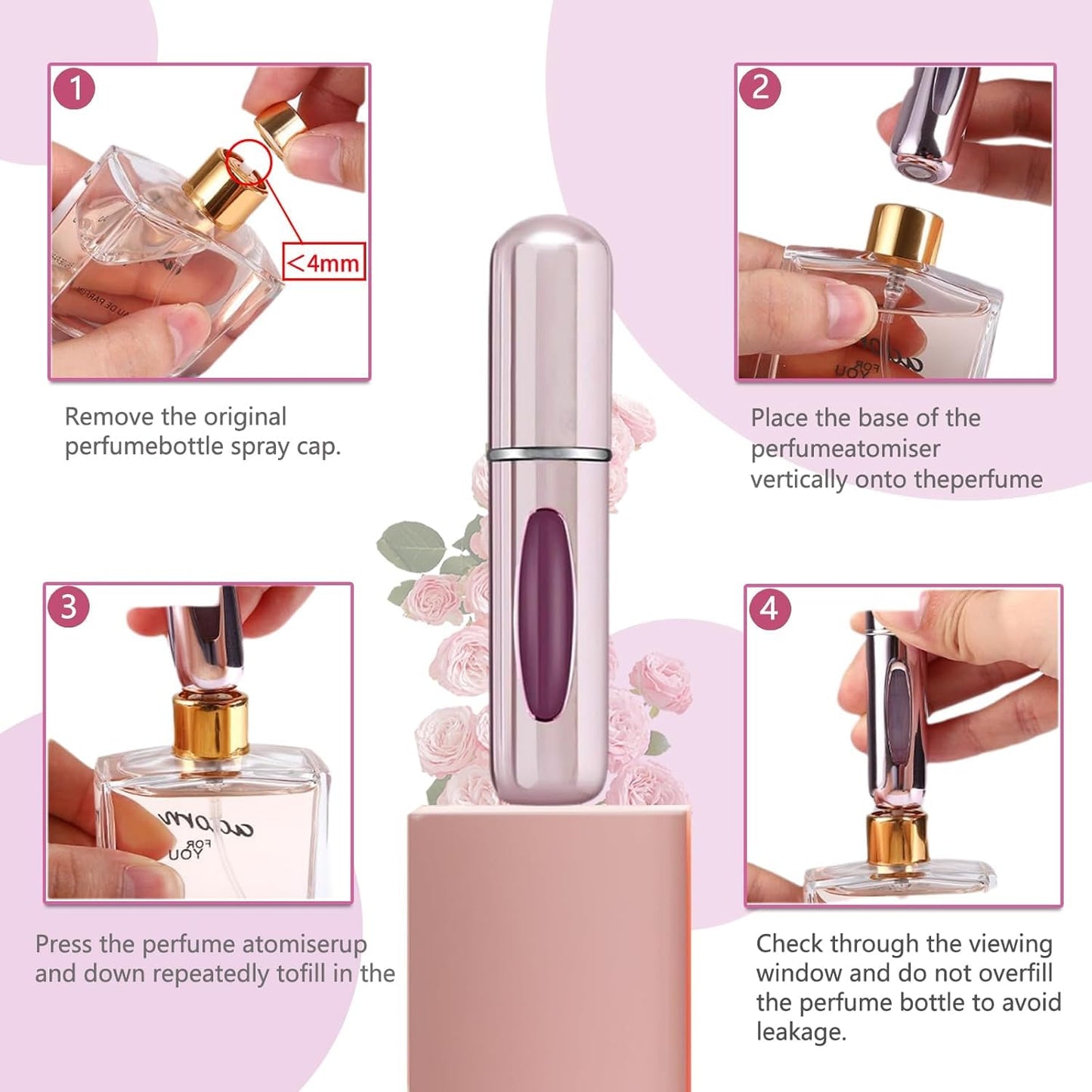 Refillable Perfume Atomizer Bottle, Portable Travel Perfume Mini Spray Bottles, Cologne Dispenser Perfume Bottles, Portable Empty Perfume Spray Bottle for Travel, Perfume Container with Bag (4 Pcs)