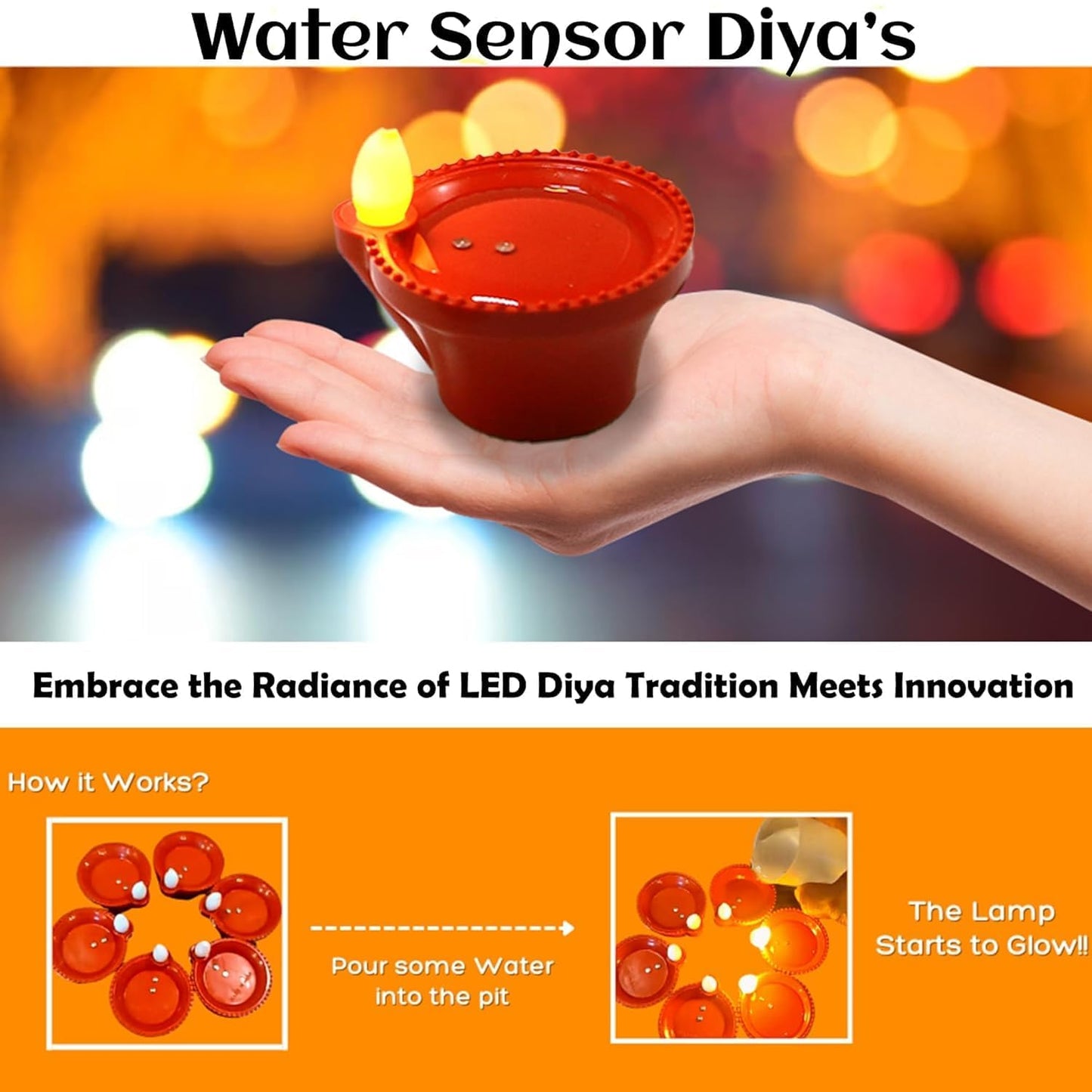 🪔 Pickartme Water LED Sensor Diya for Diwali – Automatic On/Off Floating Diya Lights (Pack of 12)